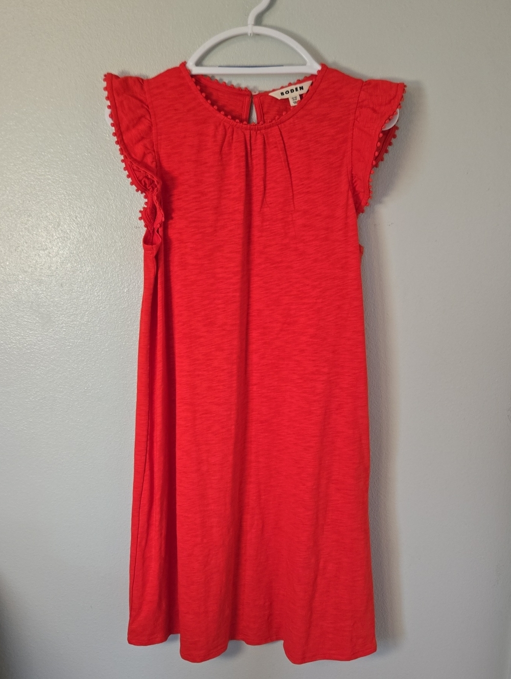 Boden | Red Pom Ruffle Cap Sleeve Shift Dress Size 6